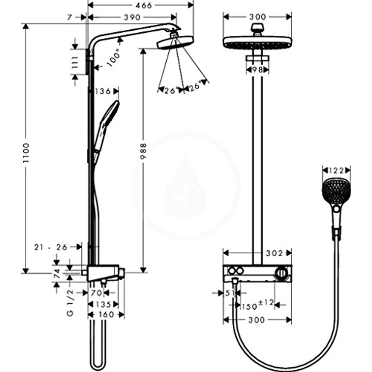 hansgrohe CROMA 100 1jet/Porter'S Set DN 15 Isiflex Brauseschlauch 1250 mm chrom – Bild 3