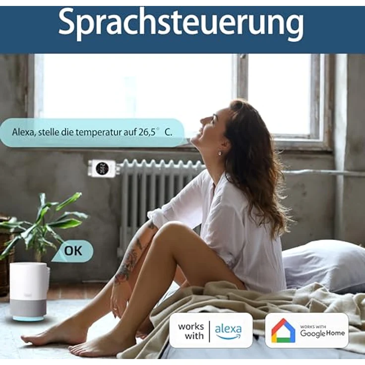 SALCAR TRV801W Heizkörperthermostat, Smart LCD WiFi Thermostat mit Sprachsteuerung für Amazon Alexa & Google Home, energieeffizient ohne Gateway, inklusive 6 Adapter und Batterien – Bild 4