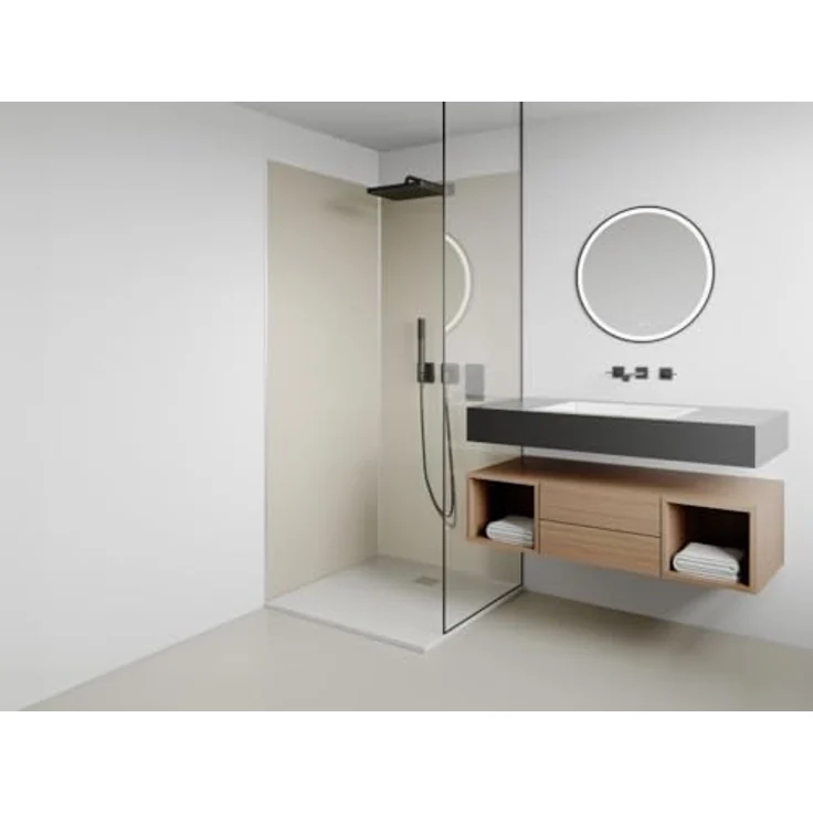 Vente-unique Itziar Wandpaneele für Dusche, Elfenbeinfarben, 2er-Set 90x210 cm mit Aluminiumprofilen – Bild 5