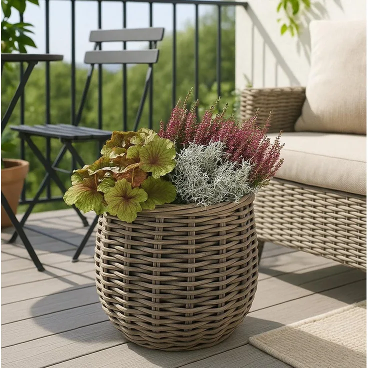 Kobolo Pflanzkübel Pflanzkorb Rattan BOTAN, rund, Folie ausgeschlagen, kubu grey, Dm. 25 cm