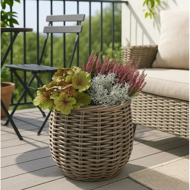 Kobolo Pflanzkübel Pflanzkorb Rattan BOTAN, rund, Folie ausgeschlagen, kubu grey, Dm. 25 cm