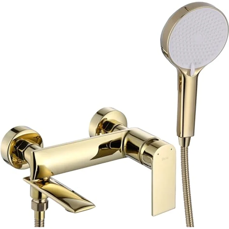 Rea VENETA GOLD Badewannenarmatur, Einhebel Mischbatterie mit Handbrause, Wandmontage, Messing, Gold – Bild 1