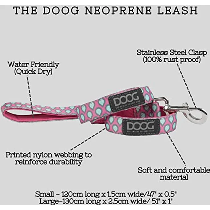 DOOG Neoprene Leine Stella/Luna, rosa mit Wassertropfen, Größe 120cm x 1.5cm – Bild 3