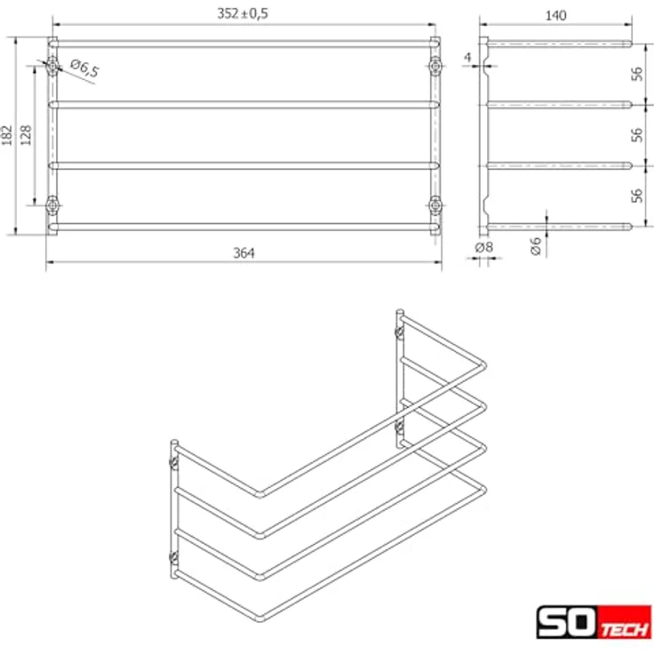 SO-TECH® Möbelbeschlag Backblechhalter für 4 Backbleche, chrom poliert, geeignet für 60 cm Küchenschrank, Abmessungen 364 x 140 x 182 mm – Bild 6
