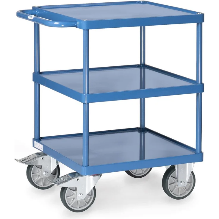 FETRA Tischwagen 2416W, Stahlwagen mit 2 Stahlblechwannen, pulverbeschichtet brillantblau RAL 5007, Tragkraft 200 kg, 4 Rollen mit Feststellern