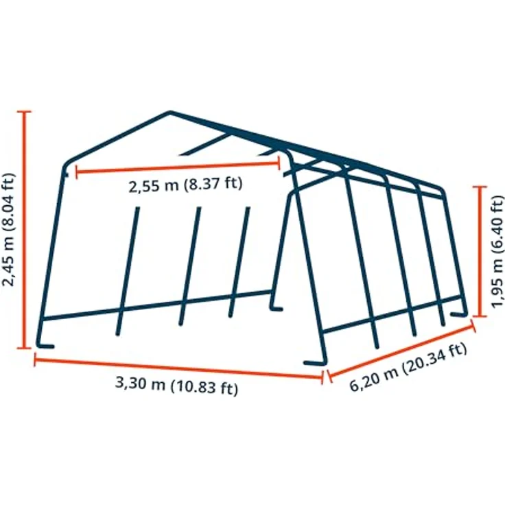 TOOLPORT Garagenzelt Carport 3,3 x 6,2 m Dunkelgrün – PE-Plane 450 N, wetterfest mit stabiler Stahlrohrkonstruktion, flexibler Einsatz als Weidezelt & Unterstand – Bild 3