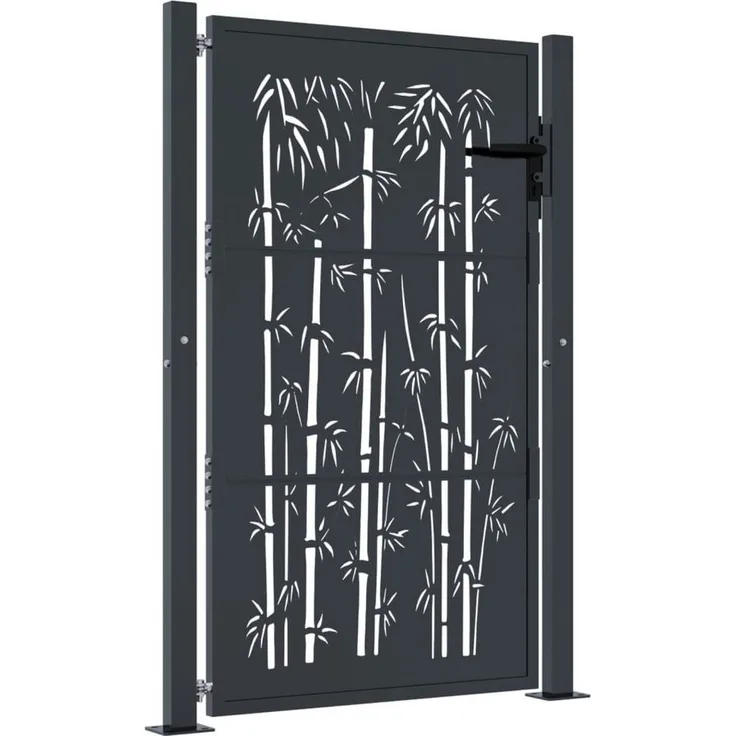 vidaXL Gartentor Anthrazit 105x155 cm Stahl Bambus-Design, abschließbar, einfache Montage