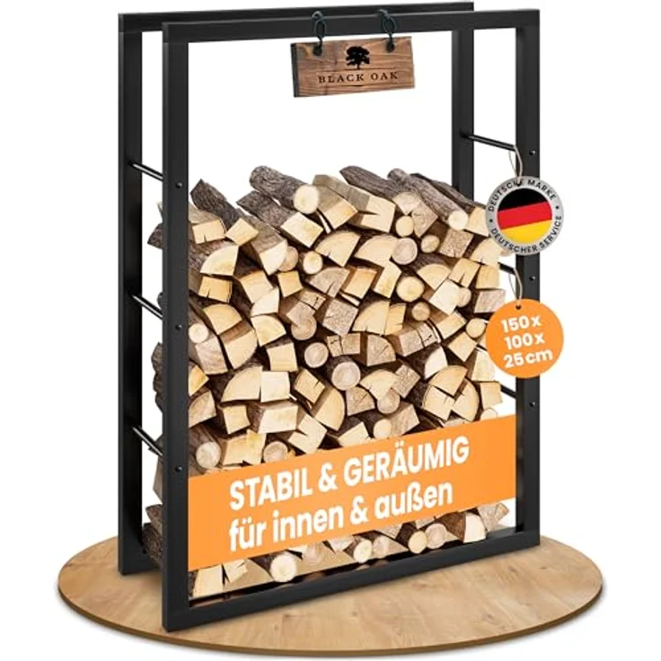 BLACK OAK Kaminholzregal JACK, 150x100x25cm schwarz, Metall Stahl Rahmen pulverbeschichtet, für innen & außen, bis 800kg Holzlagerung – Bild 1