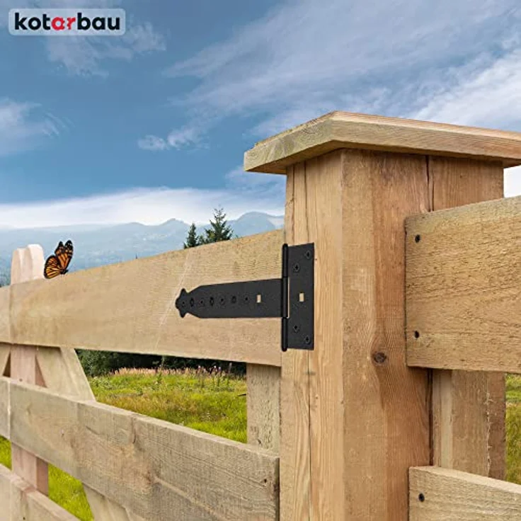 KOTARBAU® 2er Set Kreuzgehänge - 350 mm T Scharniere für Gartentore und Holztüren - Pulverbeschichteter Stahl, schwerlastfähig, schwarz – Bild 2