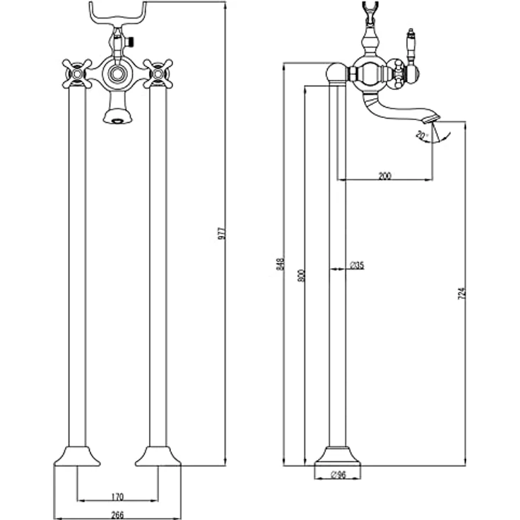 PaulGurkes Standarmatur PGRSTAND-B, nostalgischer Zweigriffmischer aus massivem Messing, Farboberfläche Messing/Bronze – Bild 2