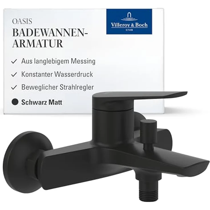 Villeroy & Boch Oasis Wannenarmatur Aufputz mit Rückflussschutz, Umstellfunktion und SmartPressure-Technologie, Messing – Bild 1