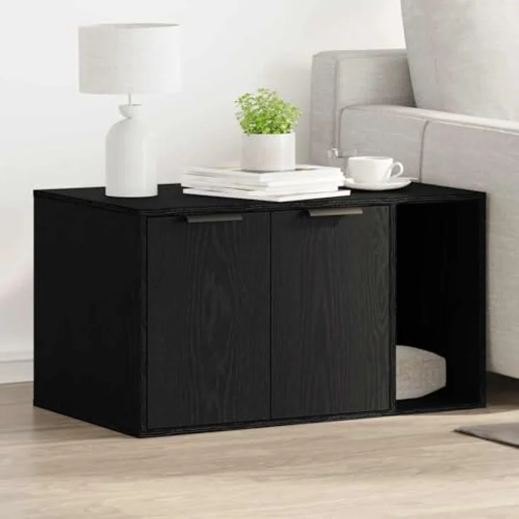 vidaXL Katzentoilette, Katzenmöbel in Schwarz Eichen-Optik, 80x50x45 cm, langlebiger Holzwerkstoff mit verstecktem Design – Bild 2
