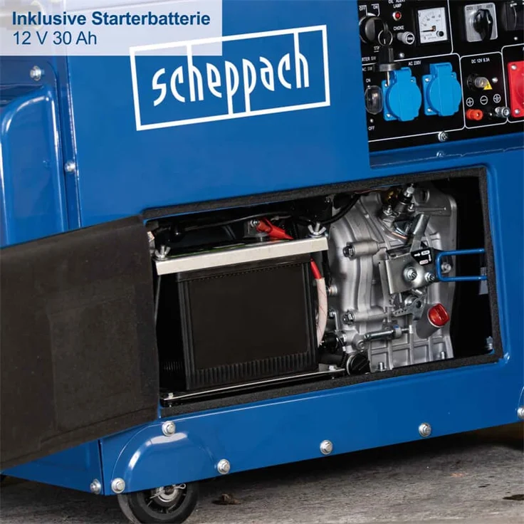Scheppach Diesel Stromerzeuger | Elektrostart | 7,7PS | 5000W | 2x 230V, 1x 400V Steckdose | 16L Tank | AVR System | Stromgenerator SG5200D inkl. Fahrvorrichtung – Bild 12