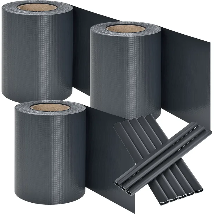 Juskys PVC Sichtschutzstreifen Doppelstabmatten Zaun 3er Set - 3 Rollen á 35m x 19cm - Befestigungsclips - Zaunfolie Sichtschutz Windschutz – anthrazit