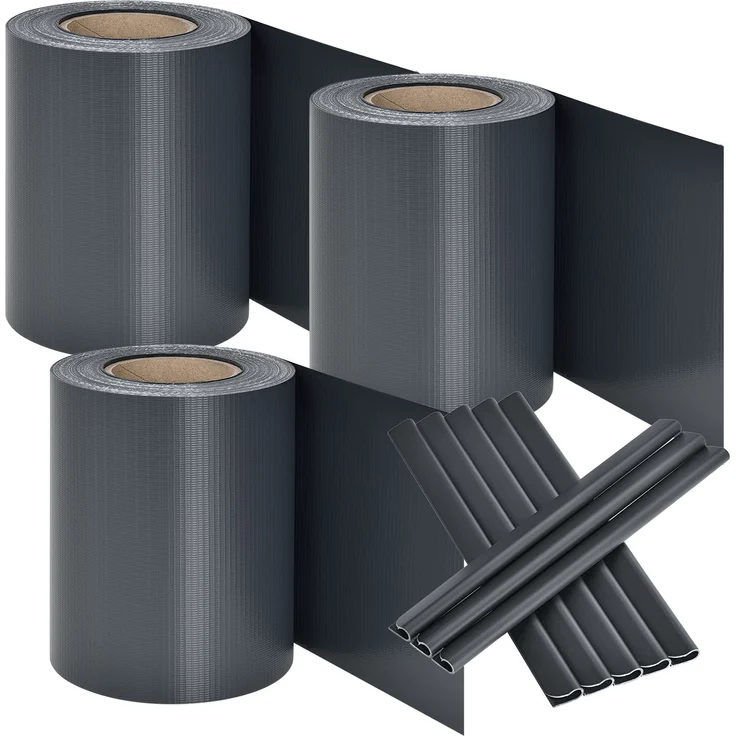 Juskys PVC Sichtschutzstreifen Doppelstabmatten Zaun 3er Set - 3 Rollen á 35m x 19cm - Befestigungsclips - Zaunfolie Sichtschutz Windschutz – anthrazit – Bild 1
