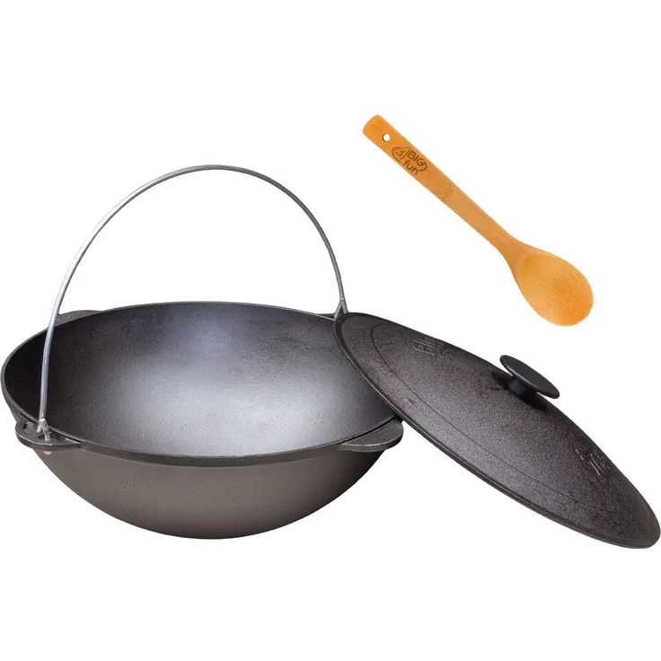 15L Schwenktopf Kazan Grill BBQ Campingtopf Bräter Gusseisen Wok Plow Kasan