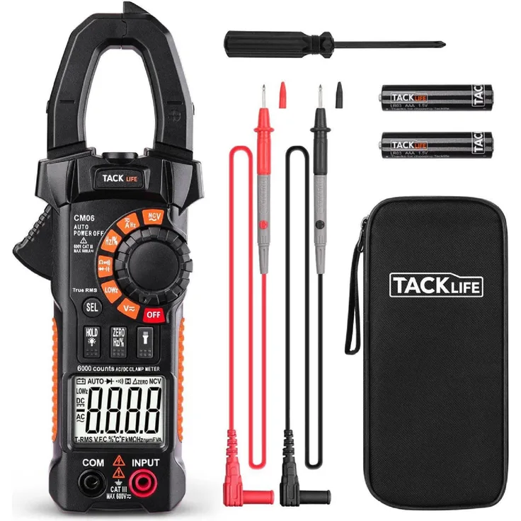 TACKLIFE Stromzangenmessgerät, 6000 Zähler Stromzangenmessgerät, mit NVC Auto Range Tests - CM06