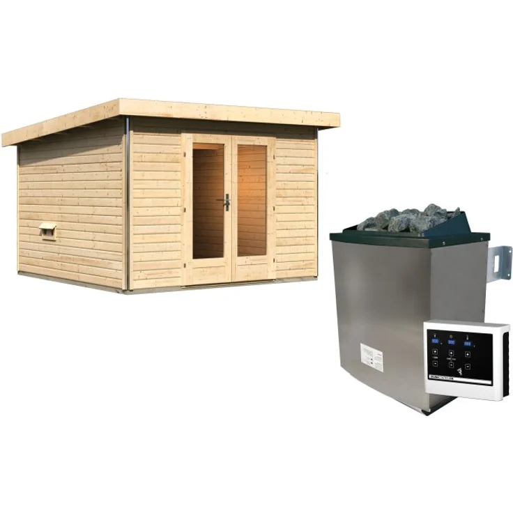 Karibu Saunahaus Mainburg 1 Set B naturbelassen mit Ofen 9 kW externe Steuerung – Bild 3