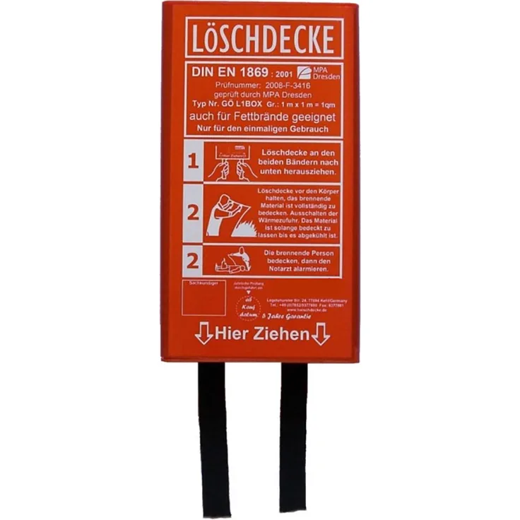 Löschdecke 100x100cm, DIN EN 1869:2001 MPA geprüft