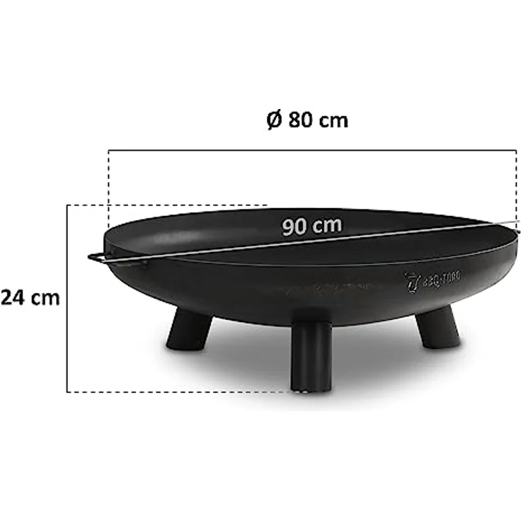BBQ-Toro Feuerschale Ø 80 cm | Schwarz | Outdoor Feuerstelle mit DREI Standbeinen und Zwei Griffen | Feuerschalen für den Garten, Brennschale, Garden Fire Pit, Fire Bowl, Feuerwanne – Bild 2