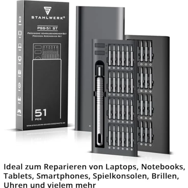 STAHLWERK Präzisions-Schraubendreher Set PSS-51, 51-teiliges Feinmechanik Set mit Chrom-Vanadium-Bit-Set und Magnetisier-Werkzeug – Bild 3