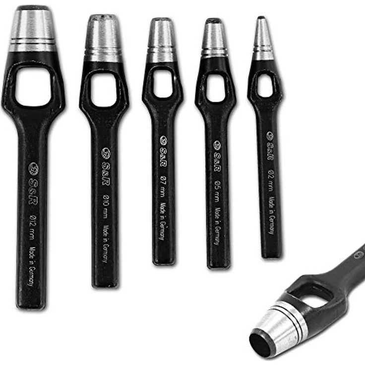 S&R Locheisen-Satz aus CrV-Stahl: Präzisions-Henkellocheisen für Leder, Gummi, Textilien – 2-12 mm Stanzdurchmesser, inkl. sicherer Kunststoffrolltasche – Bild 1