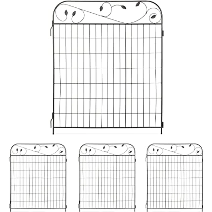 Relaxdays Gartenzaun Metall, HB: 140 x 94 cm, Beeteinfassung zum Stecken, 4 Zaunelemente, Blätter-Verzierungen, schwarz – Bild 1