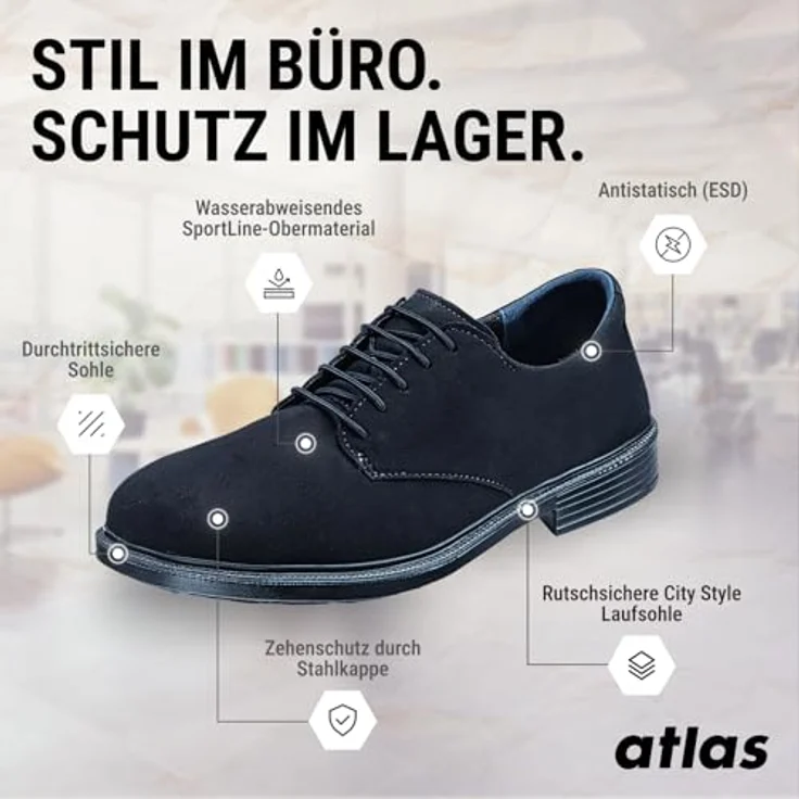 Atlas Halbschuh cx 505 ESD S1P, Weite 10, Größe 44, atmungsaktives und wasserabweisendes Obermaterial für optimalen Tragekomfort – Bild 3