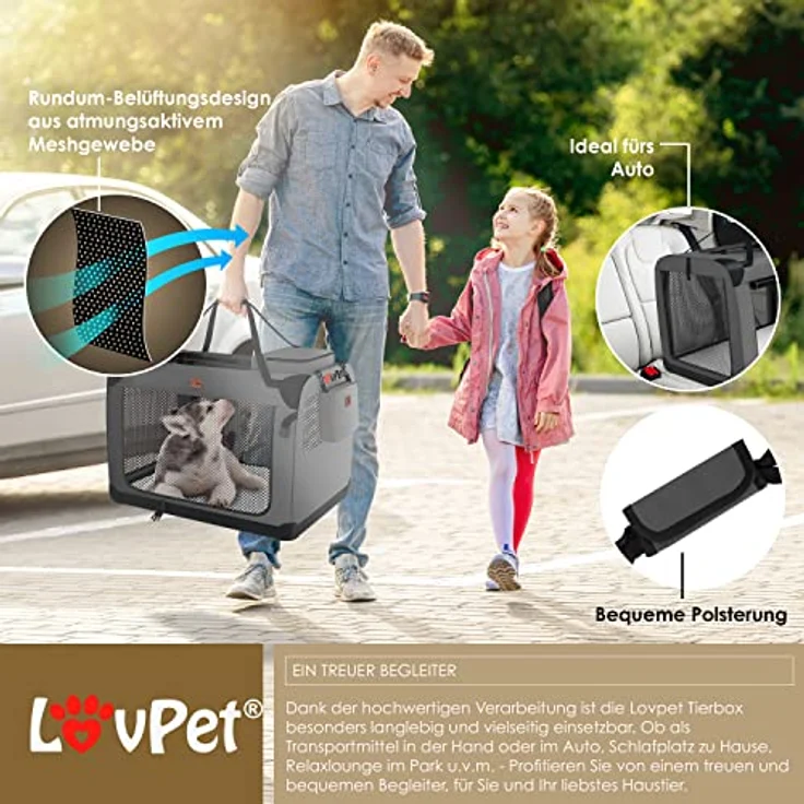 Lovpet® Hundebox Hundetransportbox faltbar Inkl.Hundenapf M 60x42x42cm Transporttasche Hundetasche Transportbox für Haustiere, Hunde und Katzen Haustiertransportbox Anthrazit – Bild 5