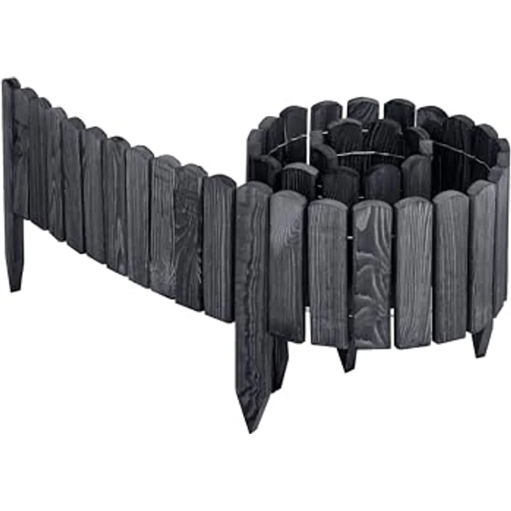 Garronda Beeteinfassung Holz Rollzaun Gartenzaun imprägniert Flexibler Rollborder Rasenkante Palisade Umzäunung für Garten Länge: 200 cm GD-0046 (Graphite, Höhe: 10 cm) – Bild 1