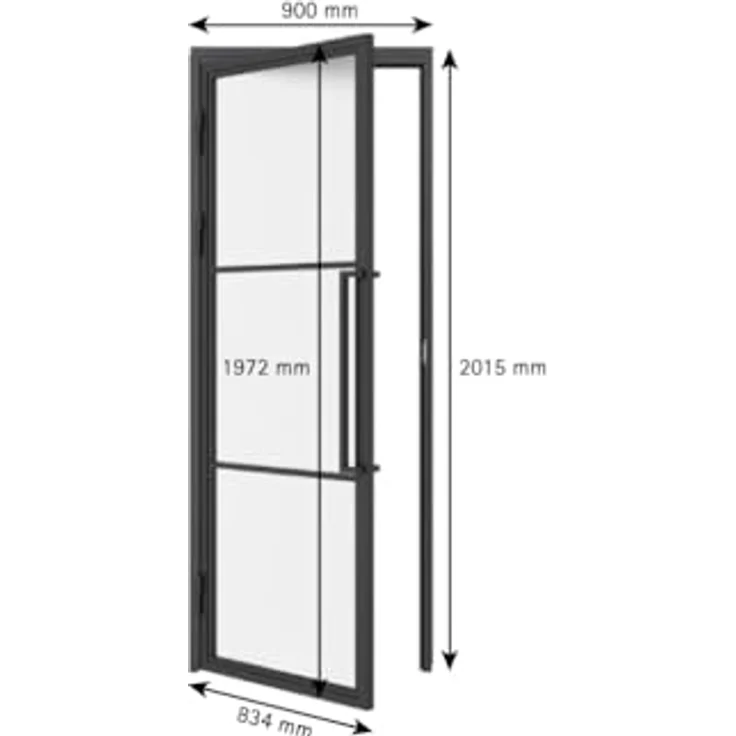 inova Glastür satiniert Komplettset 834x1972mm DIN links, schwarze Griffstange, Pulverbeschichtung, Sicherheitsglas, inklusive Beschlag und Zarge – Bild 2