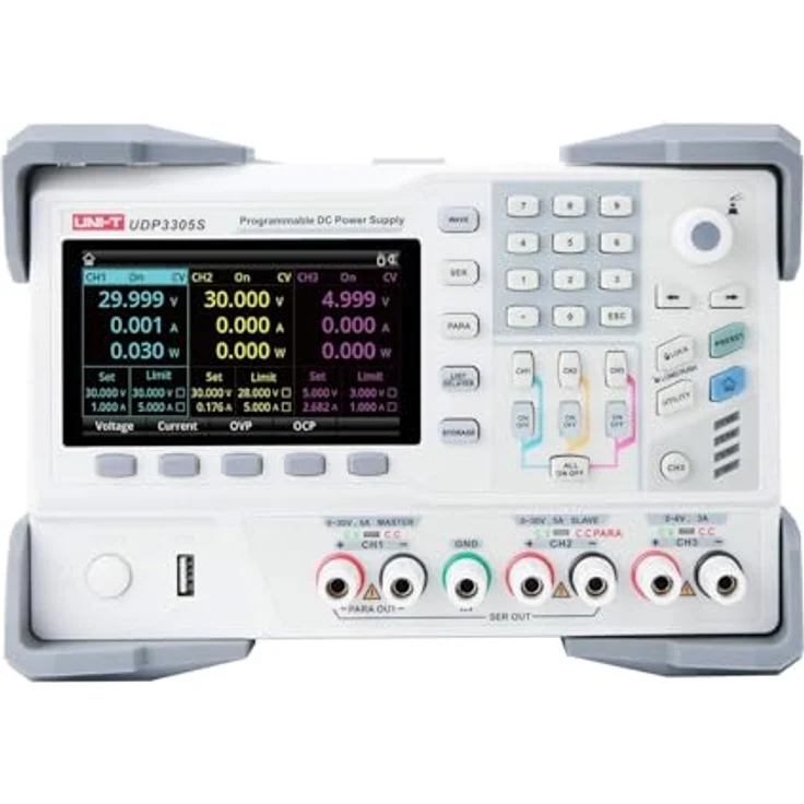 UNI-T UDP3305S programmierbares lineares DC Labornetzgerät Labor-Netzteil mit 4 Kanälen, 328W, 1mV,1mA Resolution, Spannung<0.03%+10mV Strom<0.2%+5mA Einstellgenauigkeit, Interaktive LCD-Schnittstelle, schwarz – Bild 2