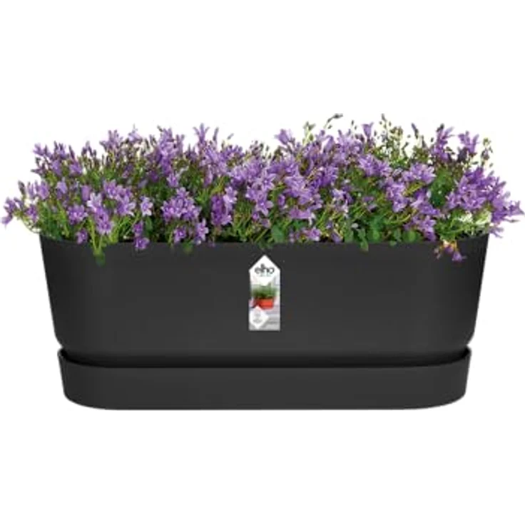 elho Greenville Pflanzgefäß Lang 50 - Übertopf für Außen - 100% recyceltem Plastik - Ø 49.0 x H 18.0 cm - Schwarz/Living Schwarz – Bild 3