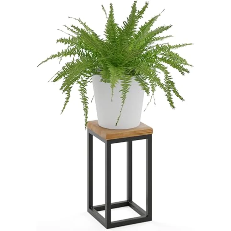 LAMO Manufaktur Blumenständer 30cm, Pflanzenständer aus 100% Echtholz mit schwarzem Stahlgestell, 2-teilig, langlebige Konstruktion, hydrophob beschichtet – Bild 1