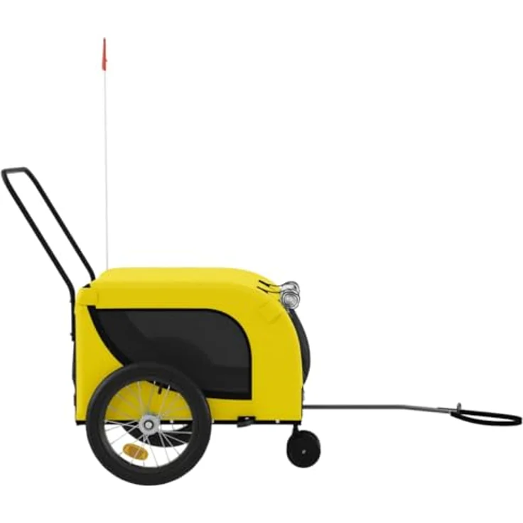 vidaXL Hunde-Transportbox Fahrradanhänger Gelb und Schwarz Oxford-Gewebe & Eisen, Reflektoren und Flagge für sicheres Fahren – Bild 5
