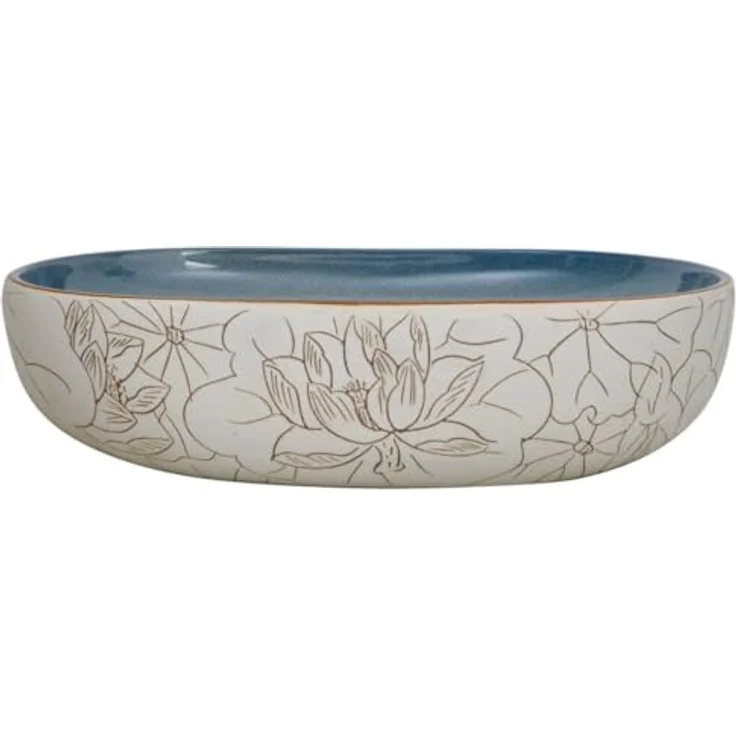 vidaXL Aufsatzwaschbecken, Sandfarben und Blau, Handgefertigt aus Keramik, Exquisites Vintage-Muster, 59 x 40 x 14 cm – Bild 3