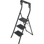 Hailo K77 ComfortLine Klapptritt - 3-stufige Trittleiter aus Stahl mit Sicherheitsbügel und Ablageschale - Arbeitshöhe bis 2,69 m - Gewicht: 6,8 kg - Schwarz