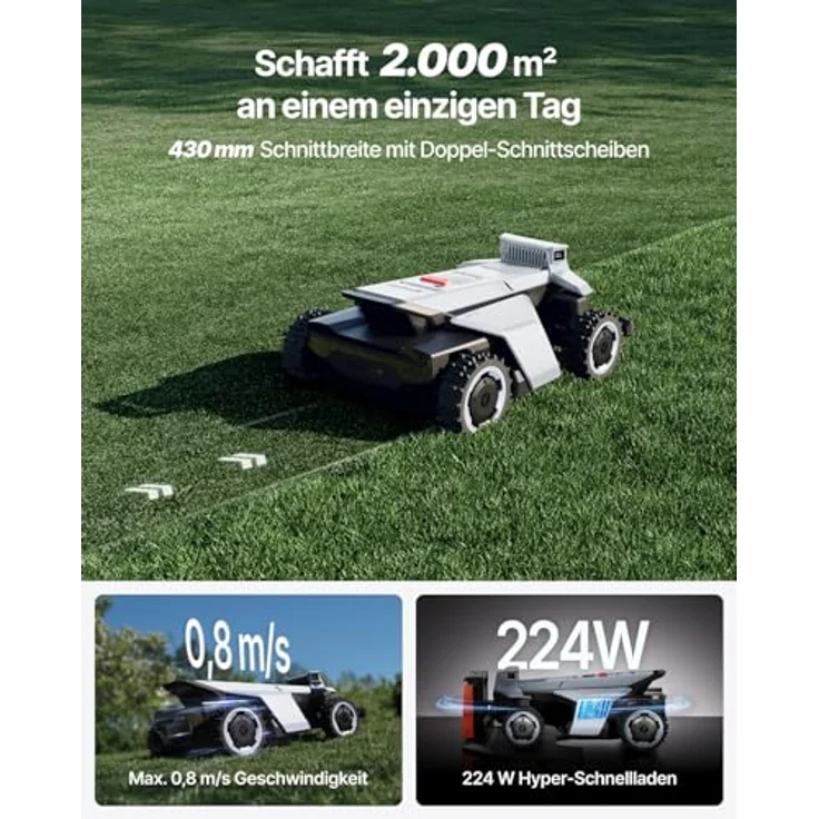 Segway Navimow X420, Mähroboter mit Garage X, für 2000 m², Zero-Turn AWD für 84% Steigungen, NRTK, 360° Vision, 25-95 mm Schnitthöhe, 12 Messerklingen – Bild 5