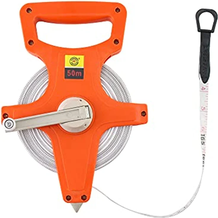 QWORK Bandmaß Fiberglas 50M / 165 FT, Doppelseitiges Rollmaßband mit ergonomischem Griff und schnellem Aufwickeln – Bild 1