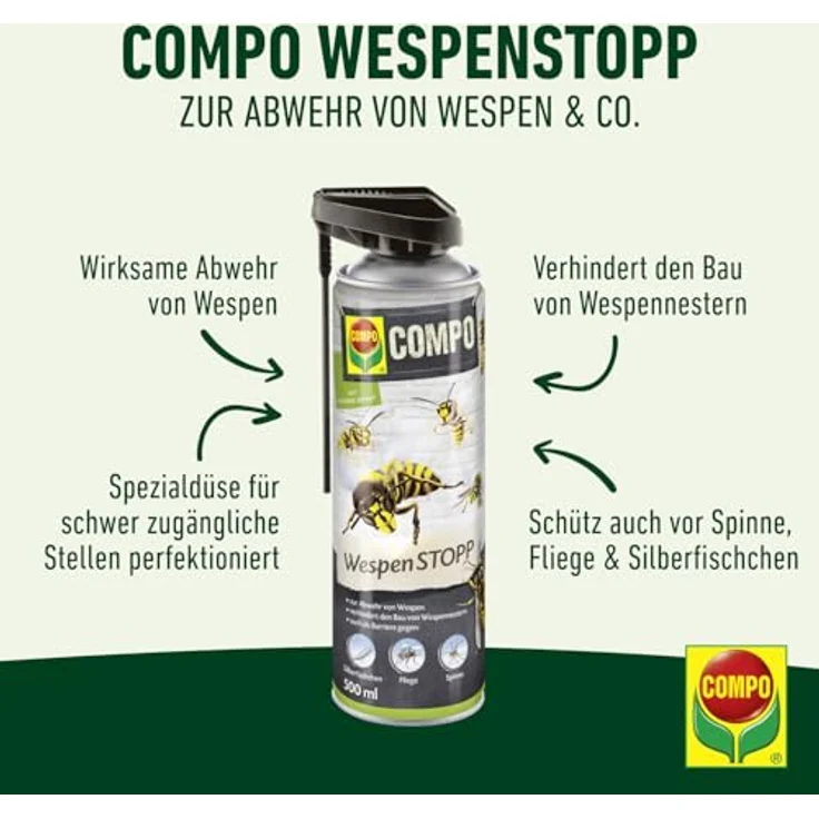 COMPO WespenSTOPP Wespenspray mit Sprührohr, Sofort- und Langzeitwirkung gegen Wespen und Wespennester, 500 ml, Grün – Bild 3