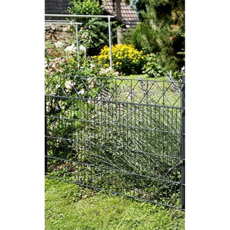 Alberts Doppelstabmattenzaun Bergen, 100 cm hoch, 10 m lang, anthrazit, zum Einbetonieren mit Dekorelementen – Bild 7