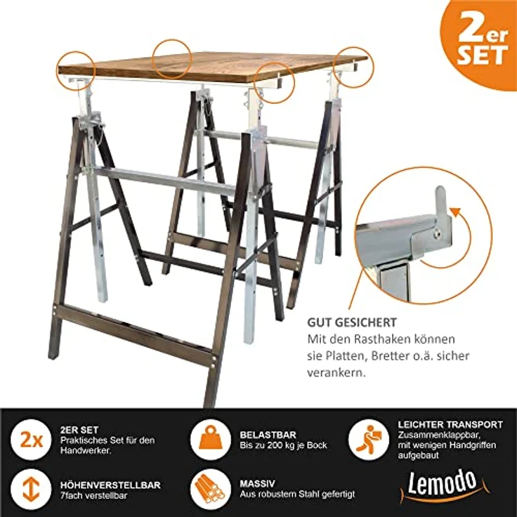 Gerüstbock, höhenverstellbar, 2 Stück, 200kg pro Stützbock - Preisvergleich – Bild 6