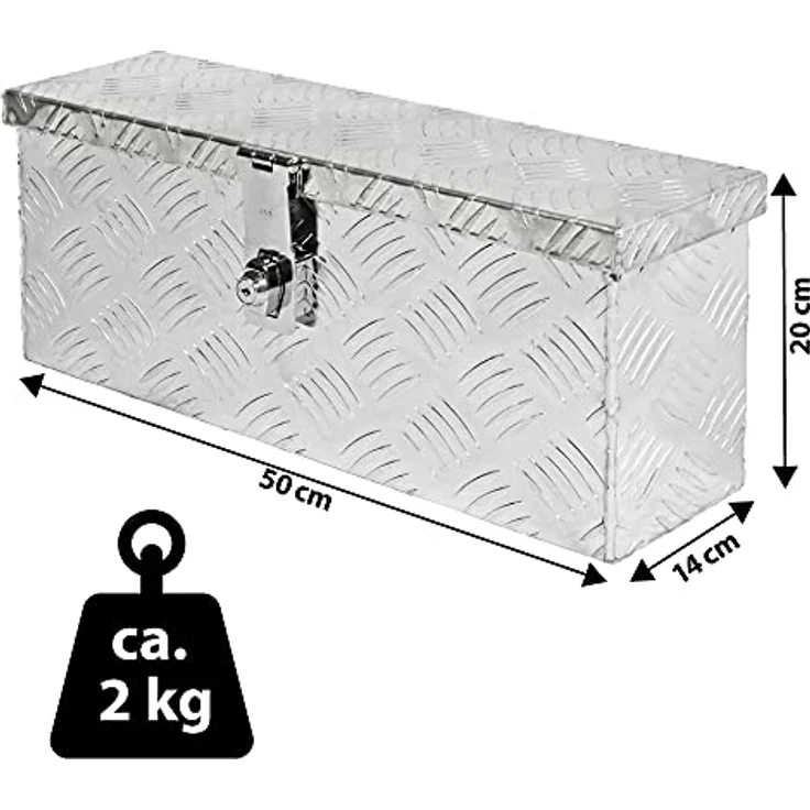 Trucky Truckbox D015, Deichselbox aus Aluminium, wasserdichte Werkzeugbox mit Schloss und Schlüssel, 50 x 14 x 20 cm – Bild 3