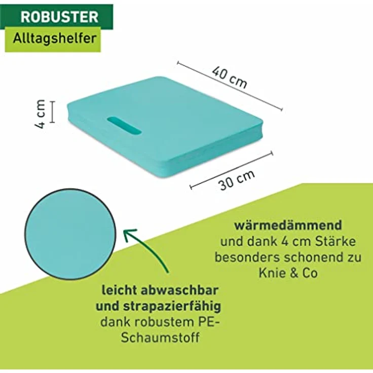 Windhager Permium Kniekissen, Sitzkissen, Mehrzweckkissen ideal für Arbeiten im Garten, Haus und Werkstatt, türkis, 40 x 30 x 4 cm, 06254 – Bild 4