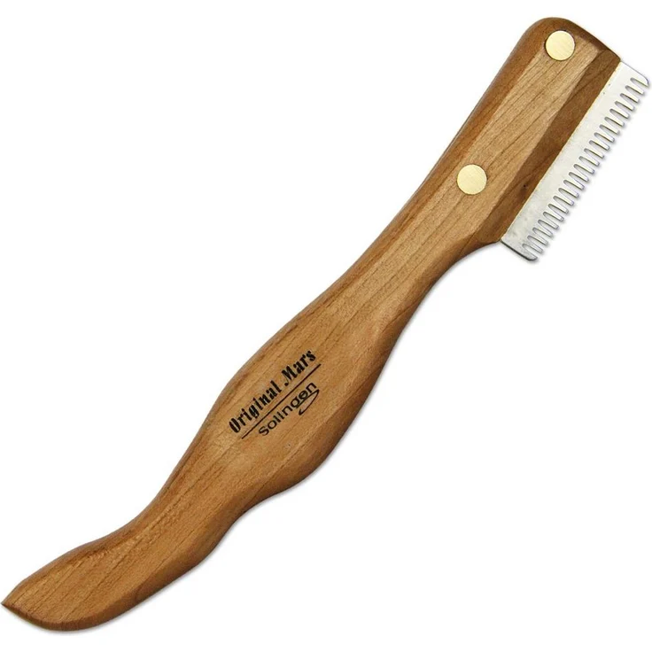 "Schecker Entfilzungsharke Ergonomisches Unterwoll Deckhaar Trimm Messer, Metall, (1-tlg), zum Auskämmen von lose Haar und Unterwolle, sowie zum Schneiden des Deckhaares, Edelstahl, ergonomisch geformter Kirschbaumgriff" – Bild 1