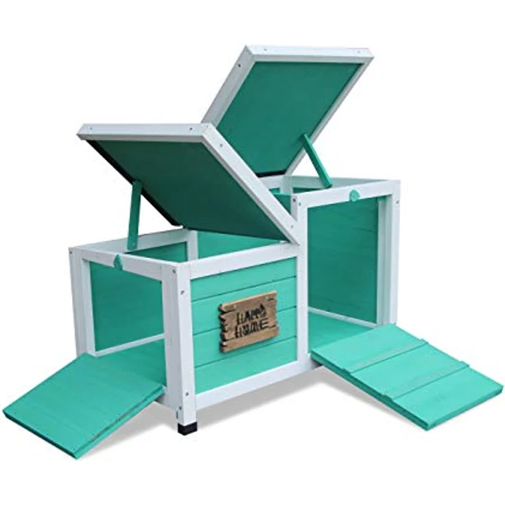 Dehner Nagerschlafhaus Happy Home Teatro, ca. 70 x 43 x 45 cm, Tannenholz, türkis/weiß, mit zwei praktischen Türen und aufklappbaren Bitumen-Dächern – Bild 5