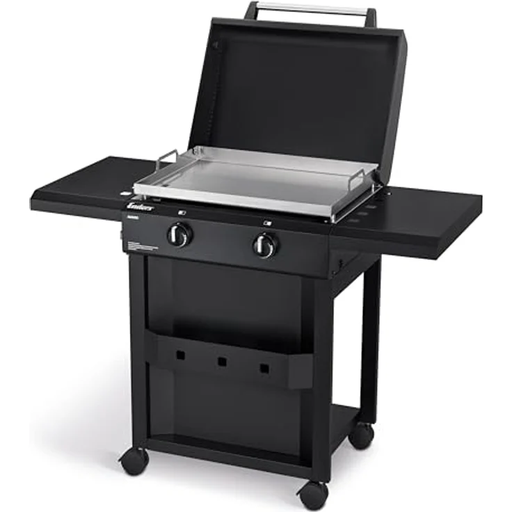 Enders Plancha-Grill Amaro 2, Edelstahl-Grill mit 2 stufenlos regulierbaren U-Brennern, 60 cm x 43,5 cm Grillfläche, abnehmbare Haube und praktisches Ablagefach – Bild 2