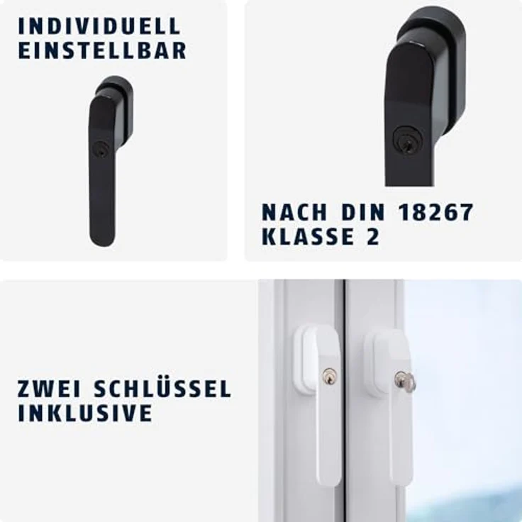 ABUS FG400, Abschließbarer Fenstergriff mit Druckzylinder und Schlüssel, Kindersicherung und Einbruchschutz, Sicherheitslevel 5, Schwarz – Bild 3