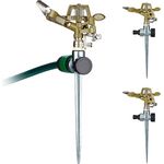 Relaxdays Impulsregner 3er Set, mit Erdspieß, 15 m Reichweite, 20°-360°, Kreisregner, Gartensprinkler, Gold/Silber
