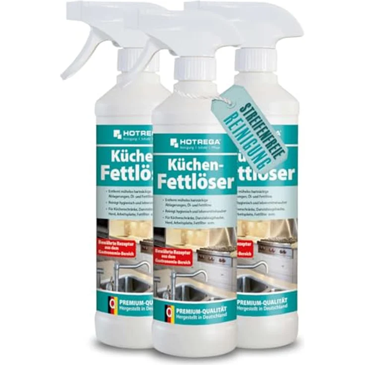 HOTREGA® Küchen Fettlöser 500ml, effektiver Küchenreiniger für streifenfreie Sauberkeit, schnell wirksam gegen Öl- und Fettablagerungen – Bild 1